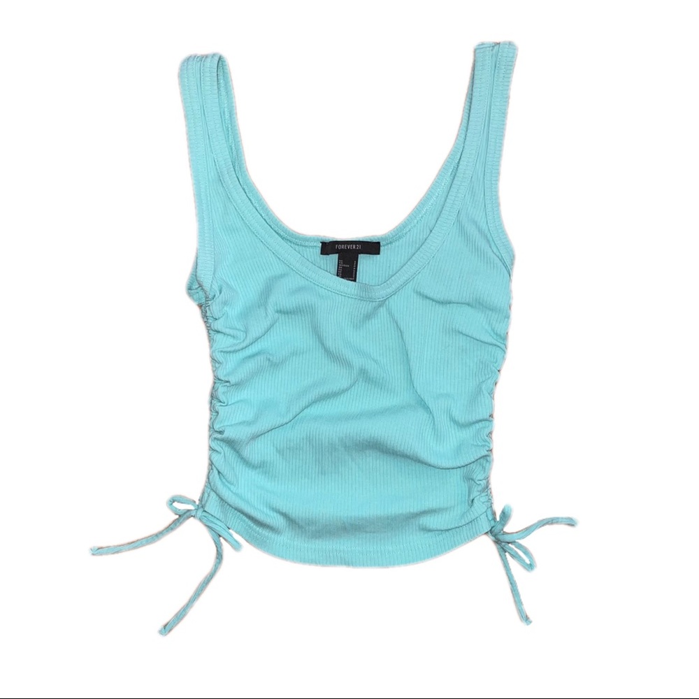 NWOT forever 21 side rouched tank top, size M, turquoise blue.
